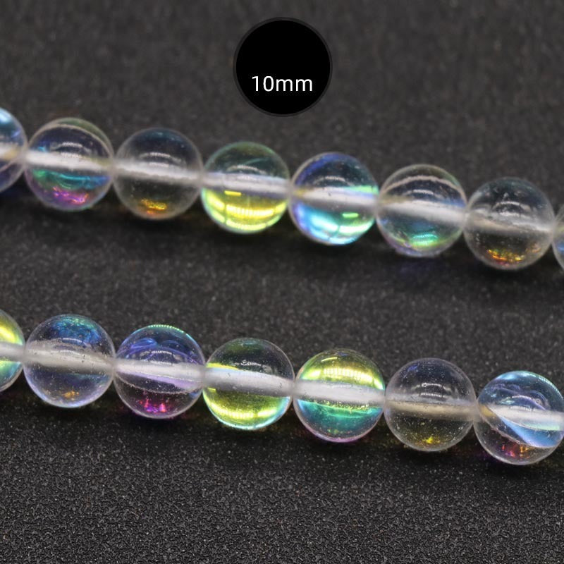 ShimmerStone Synthetic White Flash Elongated Moonlight Round Bead