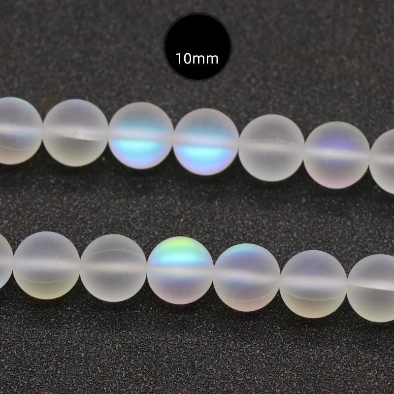 ShimmerStone Synthetic White Flash Elongated Moonlight Round Bead