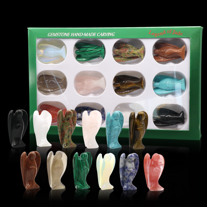Crystal Semi-precious Stone Angel Engraving Handicraft Ornament Set (12 pcs)