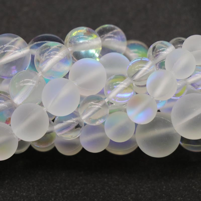ShimmerStone Synthetic White Flash Elongated Moonlight Round Bead