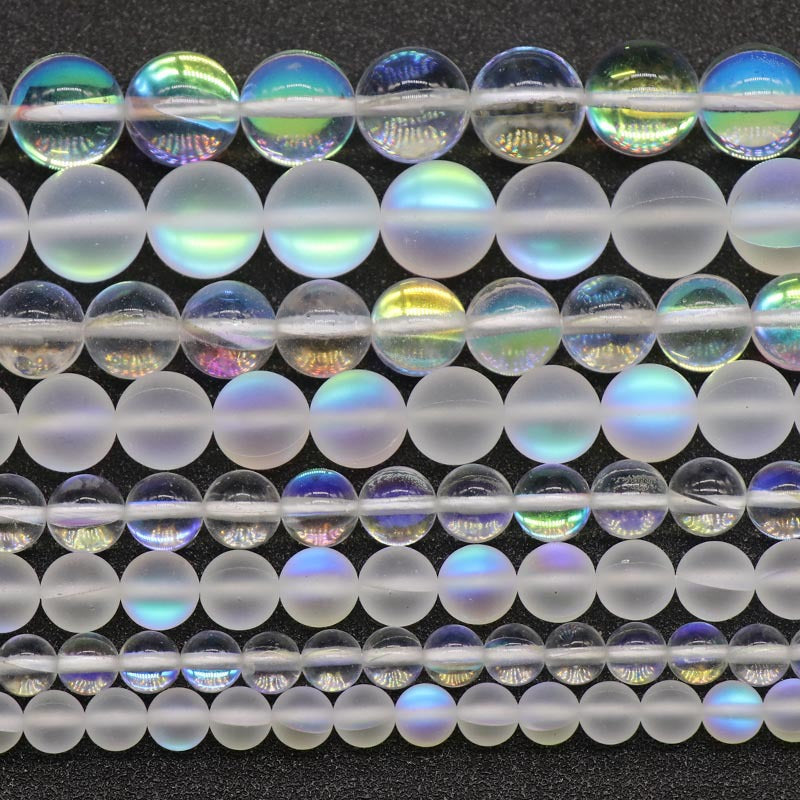 ShimmerStone Synthetic White Flash Elongated Moonlight Round Bead