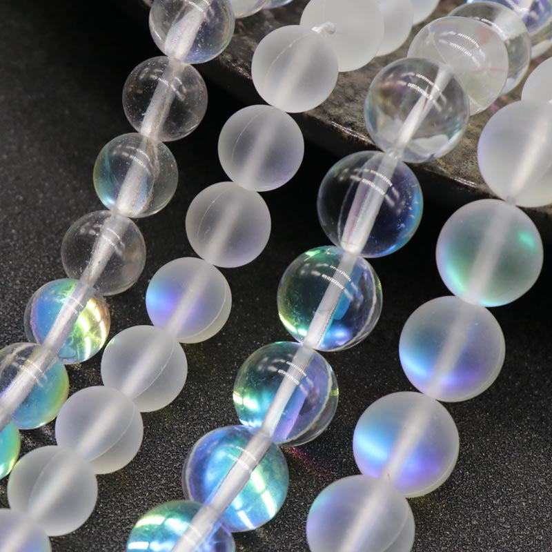 ShimmerStone Synthetic White Flash Elongated Moonlight Round Bead