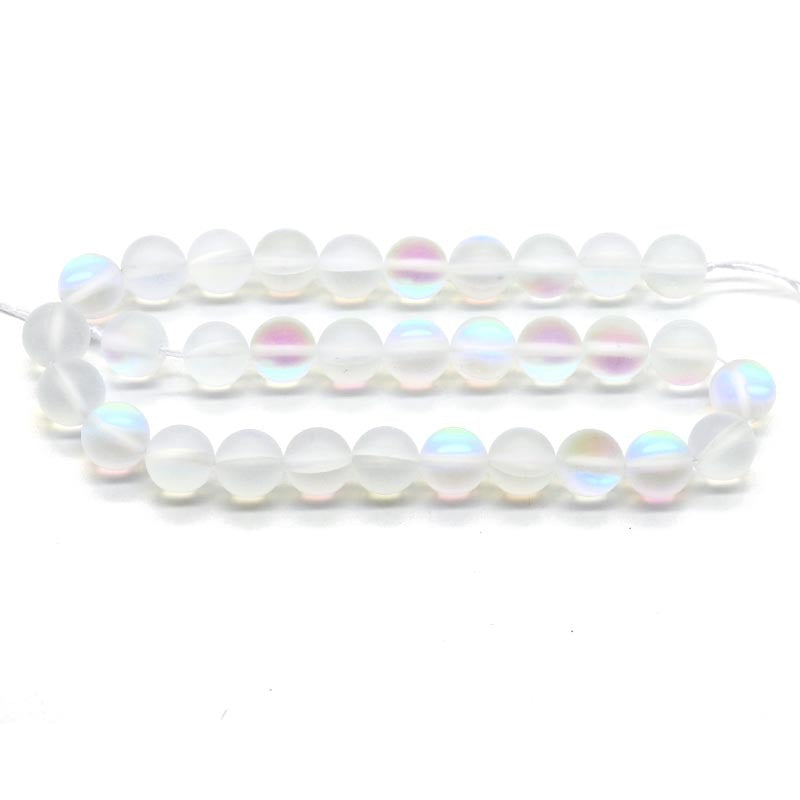 ShimmerStone Synthetic White Flash Elongated Moonlight Round Bead