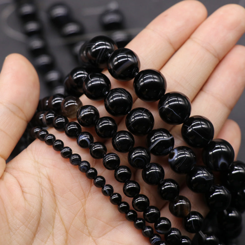 Agate Black Striped Agate Round Beads Loose Beads