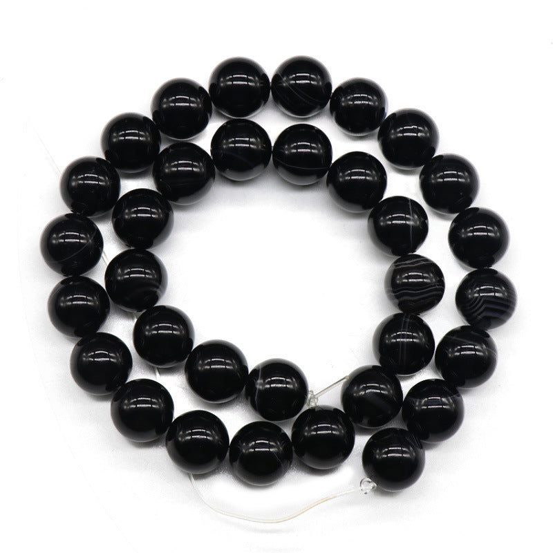 Agate Black Striped Agate Round Beads Loose Beads