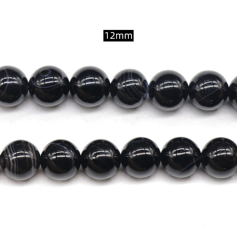 Agate Black Striped Agate Round Beads Loose Beads