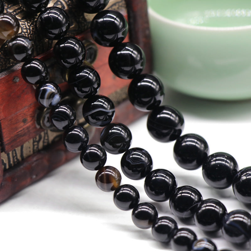 Agate Black Striped Agate Round Beads Loose Beads
