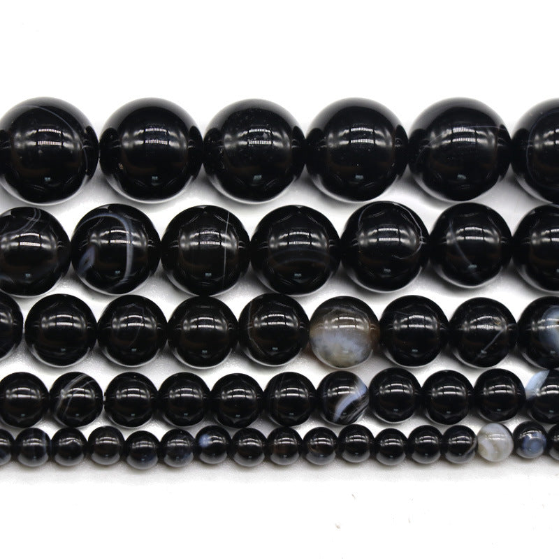 Agate Black Striped Agate Round Beads Loose Beads
