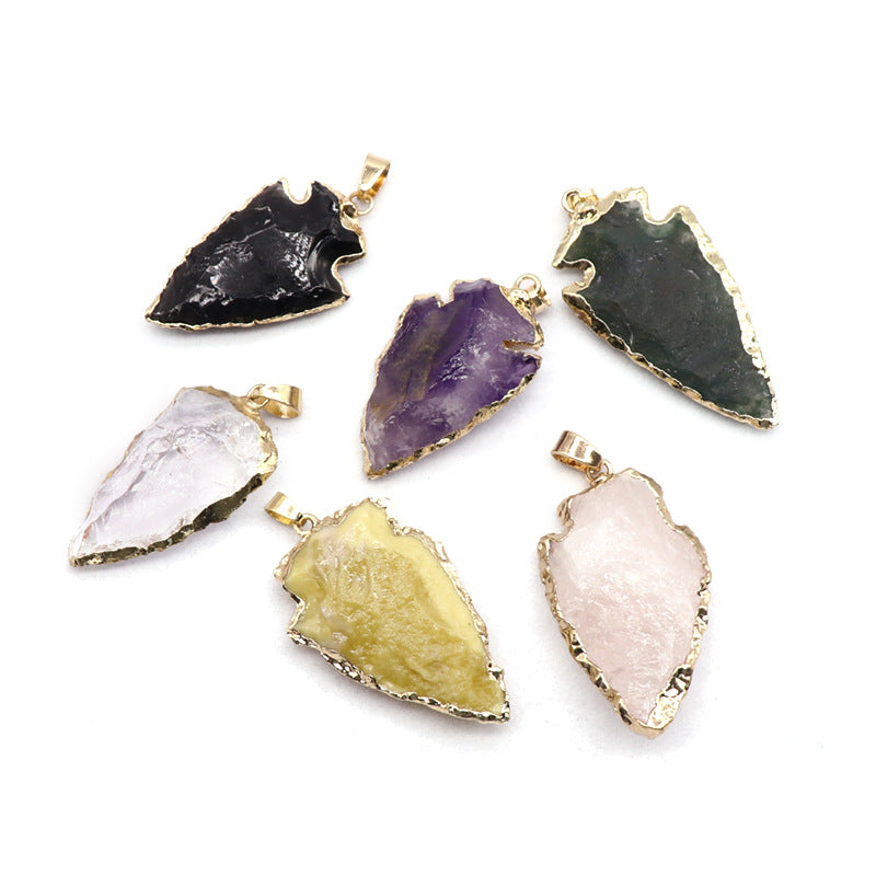 Agate Black Crystal Raw Ore Stone Arrow Pendant Necklace