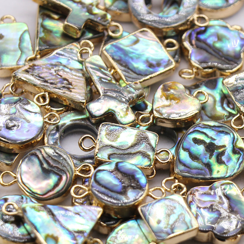 Color Shell Abalone Shell Pendant Love Square Gilt Edge Binaural Buckle