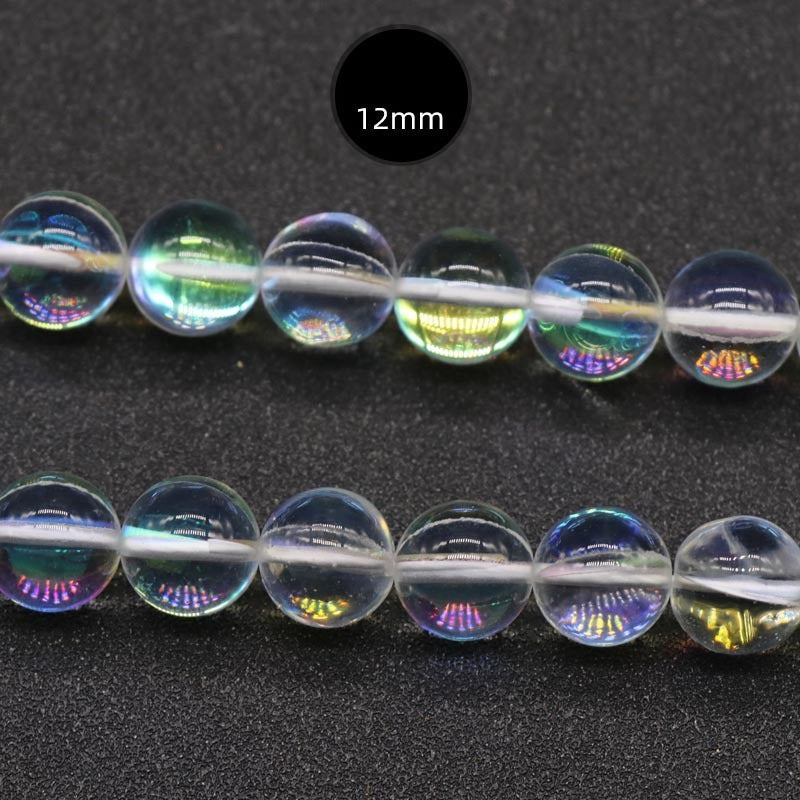 ShimmerStone Synthetic White Flash Elongated Moonlight Round Bead