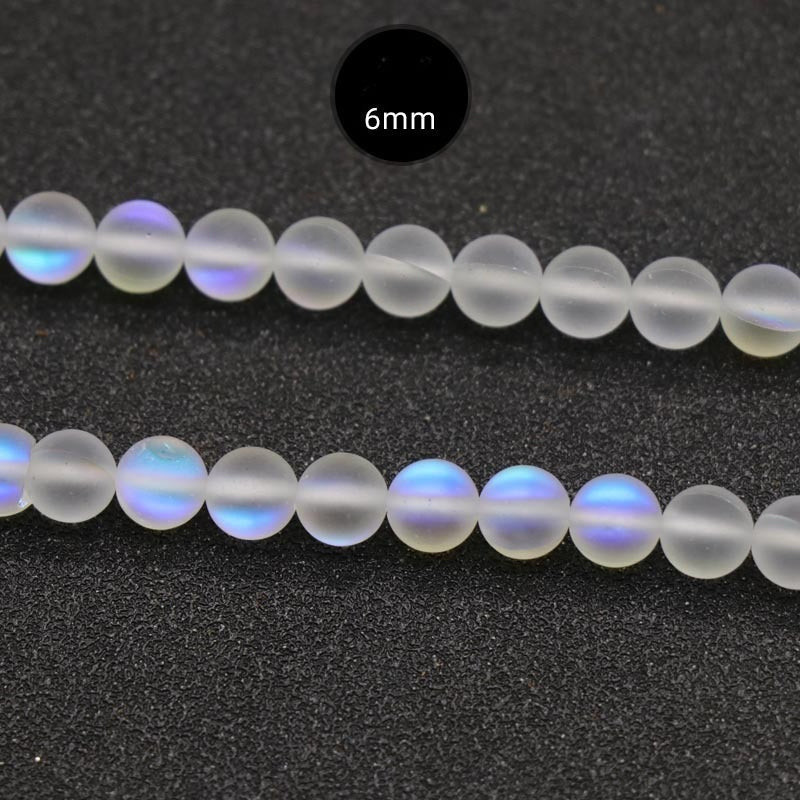 ShimmerStone Synthetic White Flash Elongated Moonlight Round Bead
