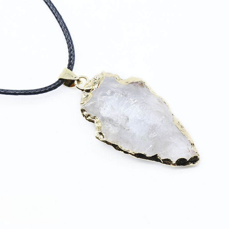 Agate Black Crystal Raw Ore Stone Arrow Pendant Necklace