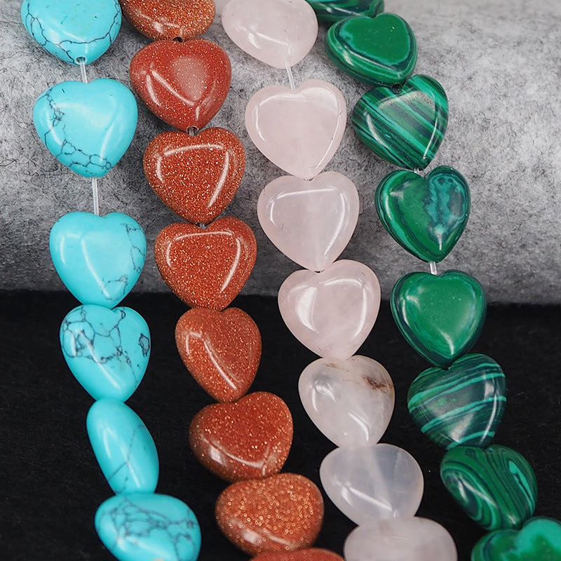 Crystal Stone Agate Jade Peach Heart Loose Beads Multi-color
