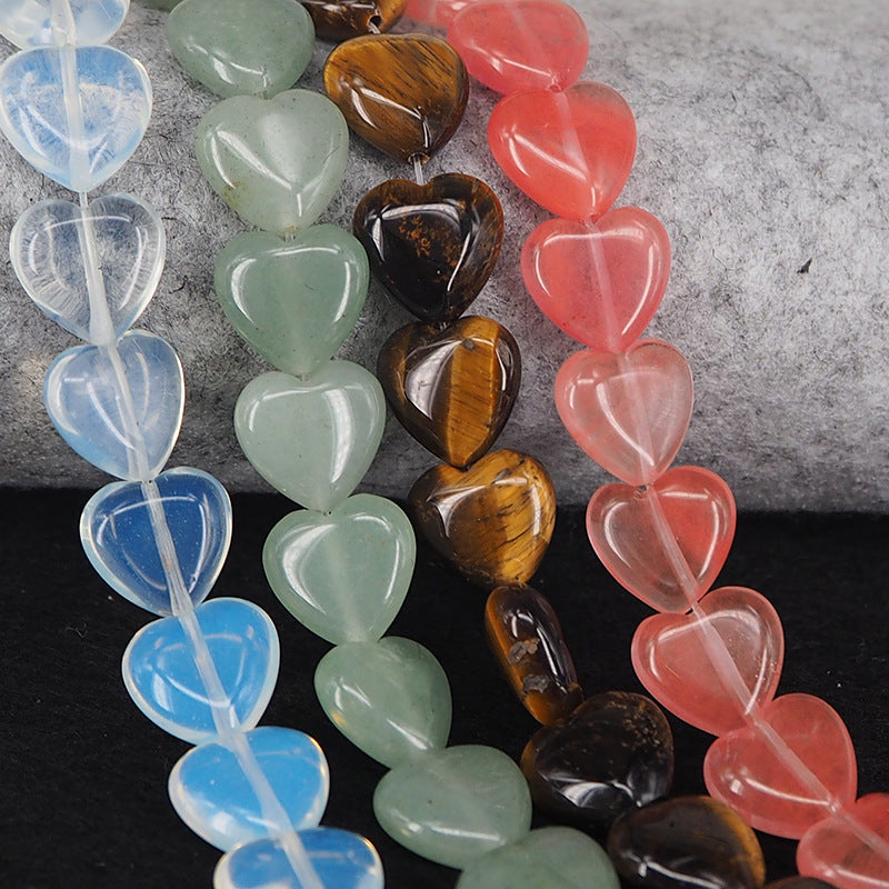 Crystal Stone Agate Jade Peach Heart Loose Beads Multi-color
