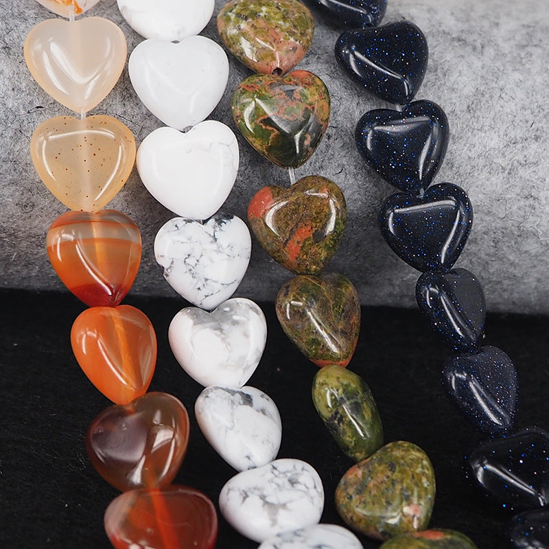 Crystal Stone Agate Jade Peach Heart Loose Beads Multi-color