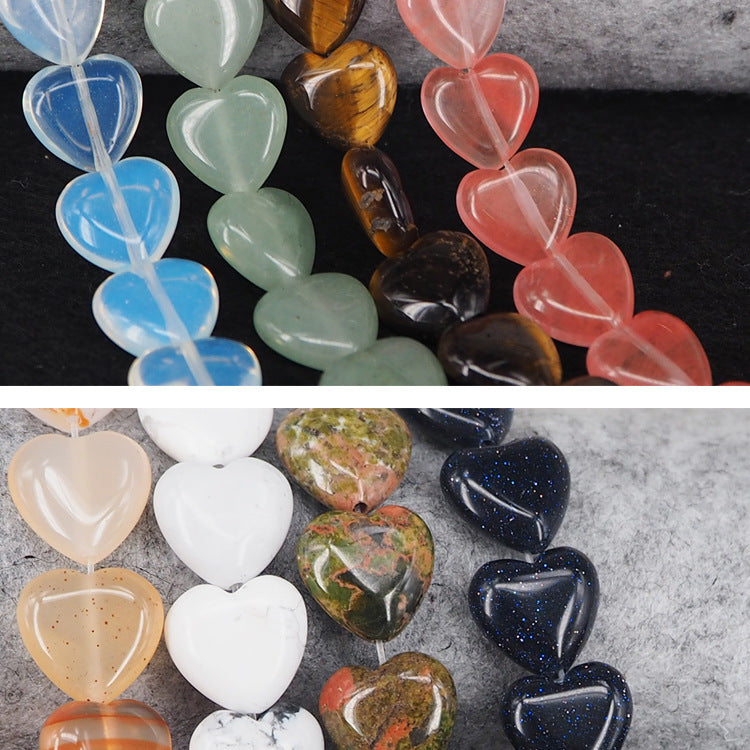 Crystal Stone Agate Jade Peach Heart Loose Beads Multi-color