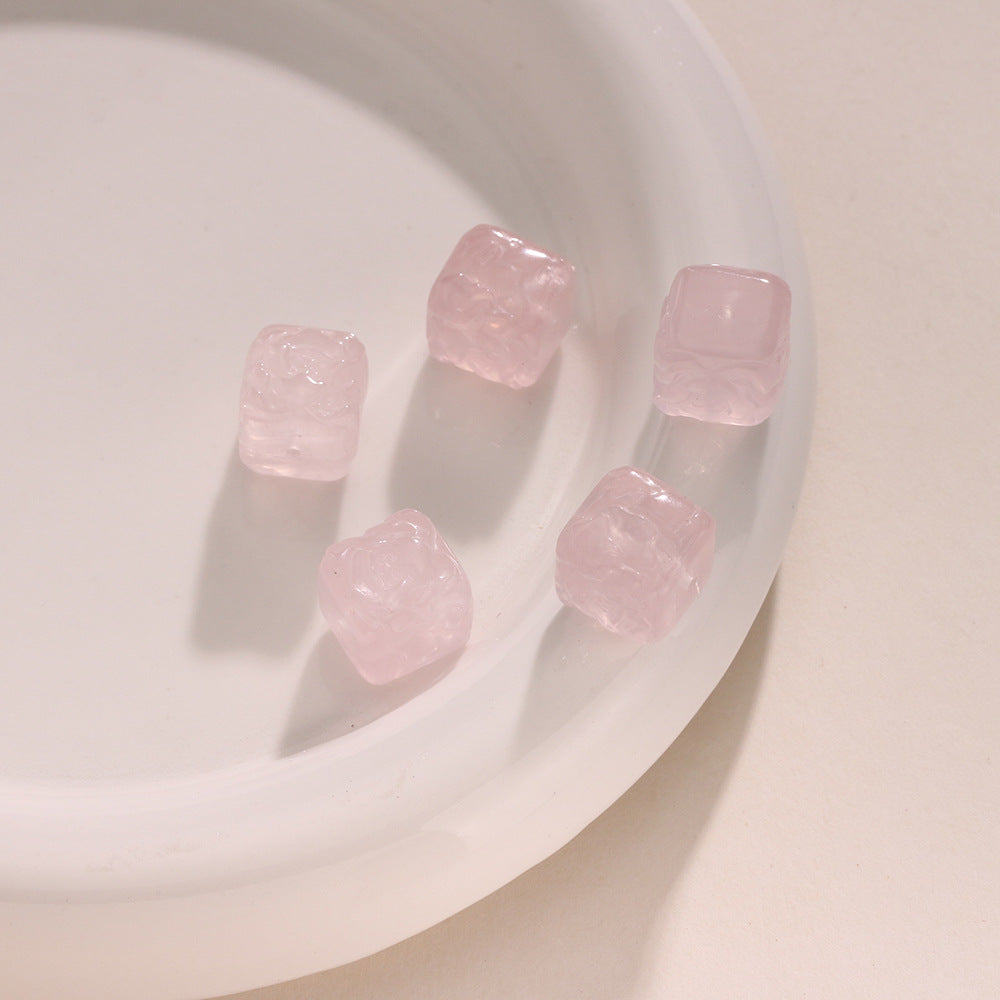 Natural Powder Crystal Phoenix Wear Peony Carving Parts Sugar Cube Loose Beads
