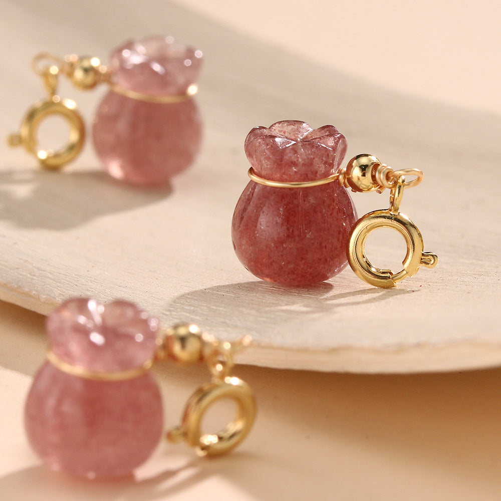 Natural Strawberry Crystal Money Bag Dripping Lucky Pendant No Dyeing