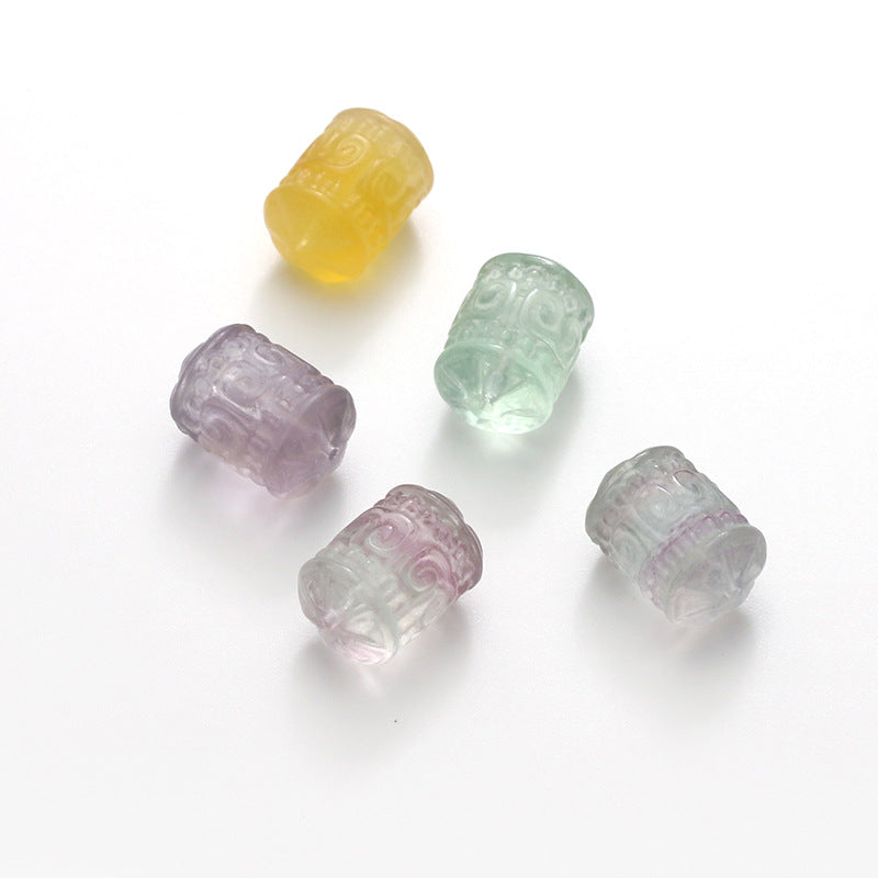 Natural Fluorite Paper Pattern Bucket Bead Engraving Design No Dyeing