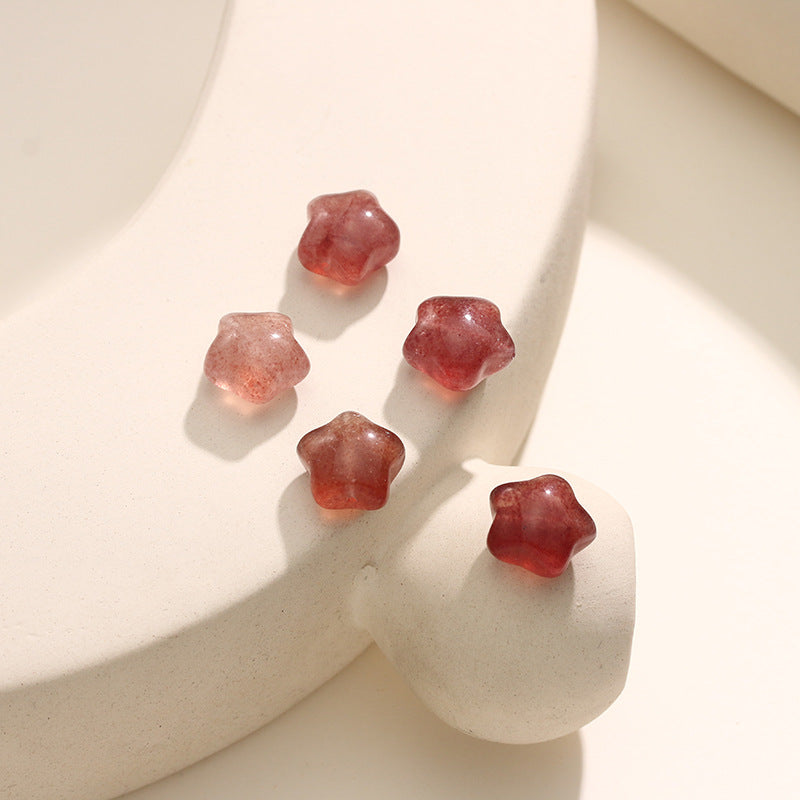 Pure Natural Strawberry Crystal Cute Five-pointed Star Carving No Dyeing