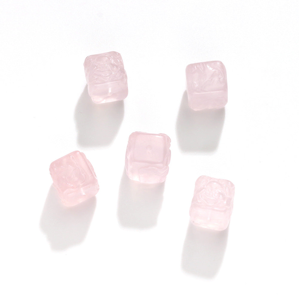 Natural Powder Crystal Phoenix Wear Peony Carving Parts Sugar Cube Loose Beads