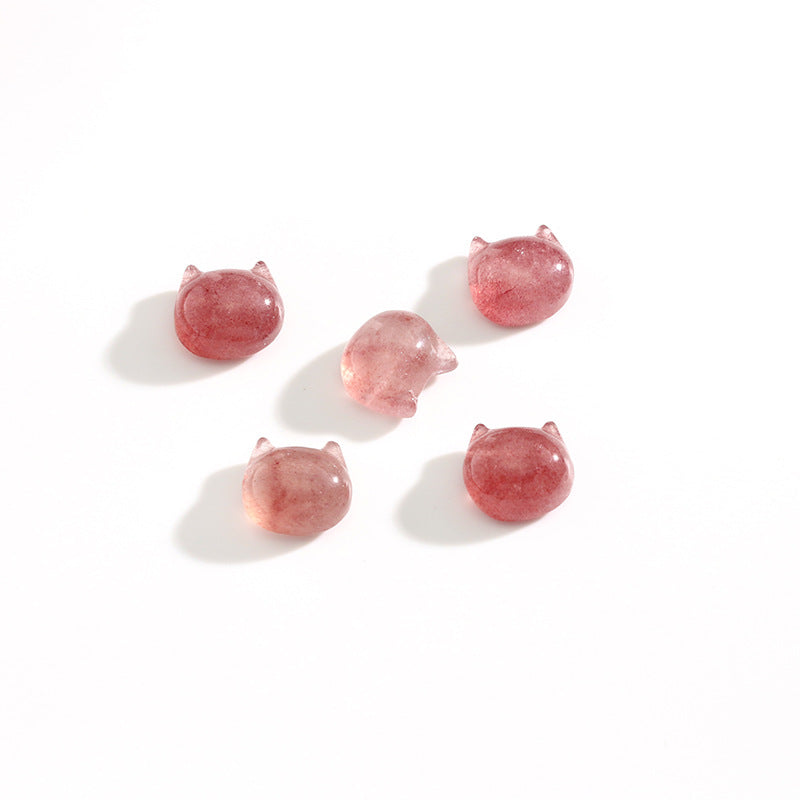 Natural Strawberry Crystal Cat Face Modeling