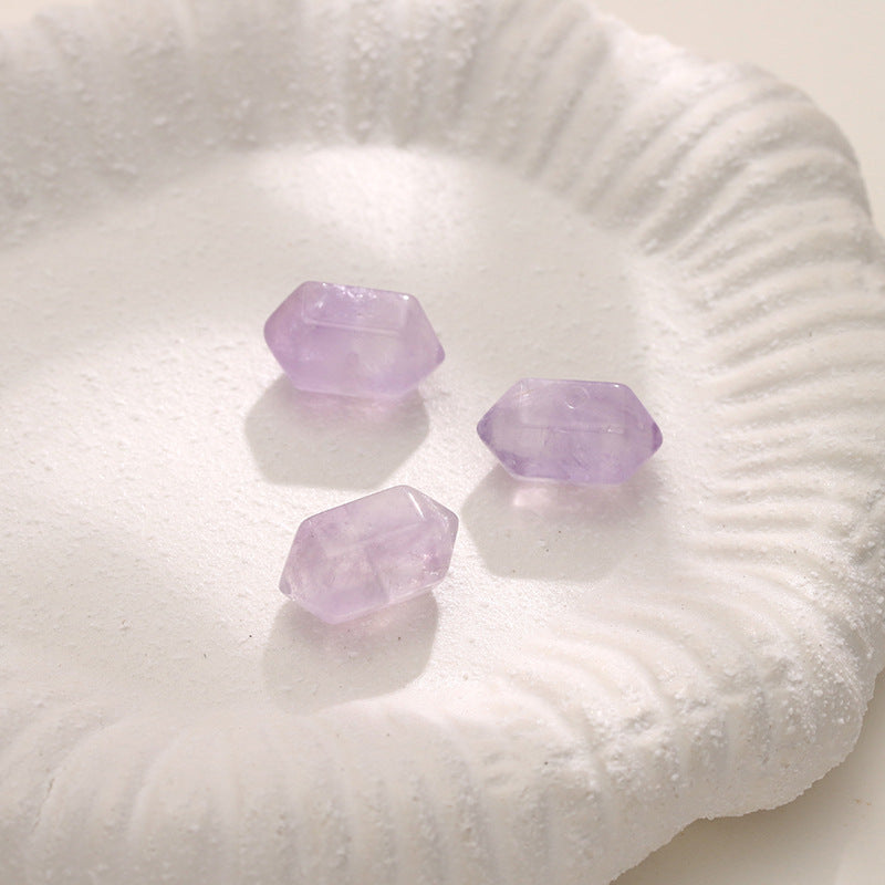 Natural Lavender Amethyst Double Pointed Hexagonal Crystal Column No Dyeing