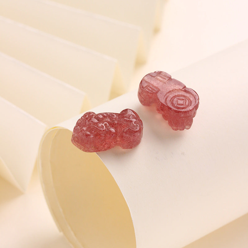 Pure Natural Strawberry Crystal Pixiu Rough Stone DIY Handmade Braided Rope Material