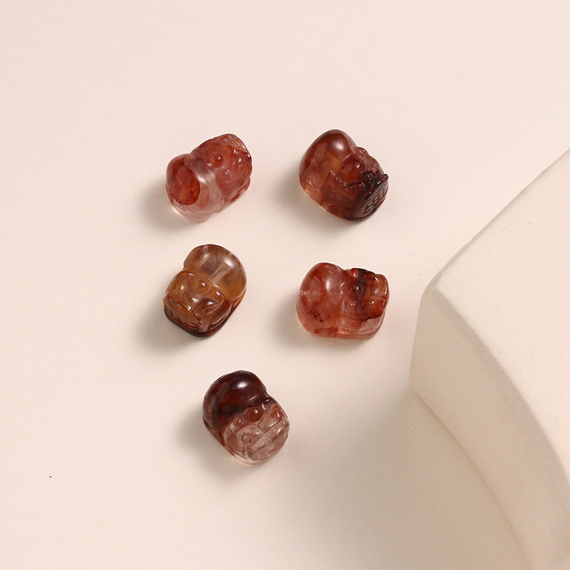 Natural Red Glue Flower Pixiu Loose Beads Lucky Transfer