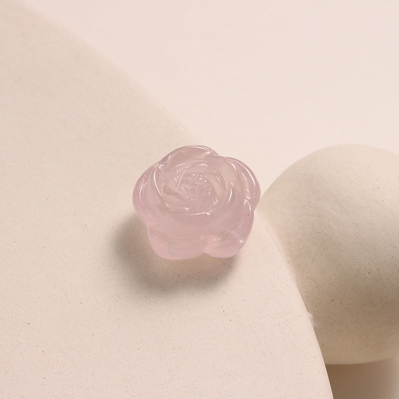 Pure Natural Pink Crystal Rose Carving No Dyeing