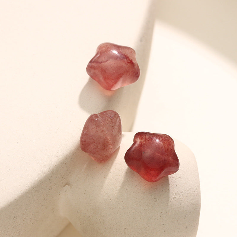 Pure Natural Strawberry Crystal Cute Five-pointed Star Carving No Dyeing