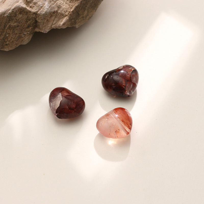 Pure Natural Red Glue Flower Crystal Peach Heart Loose Beads