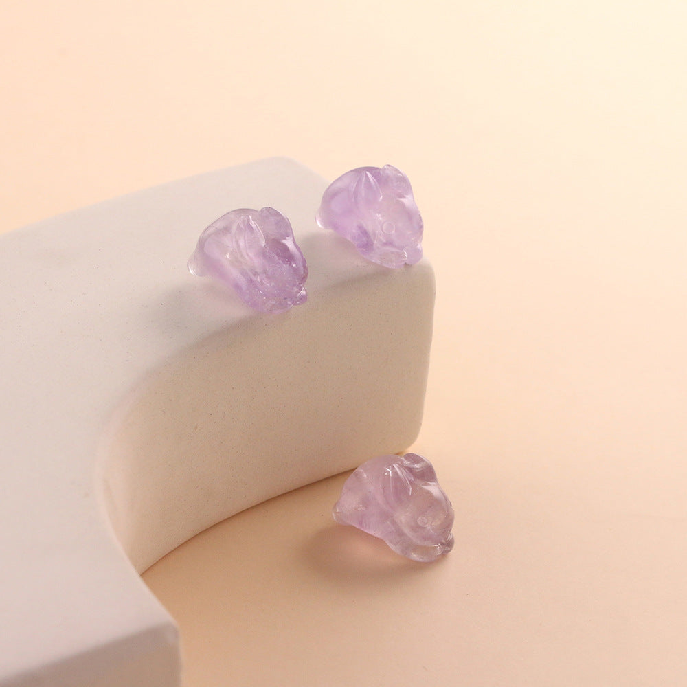Pure Natural Lavender Amethyst Rabbit Carving Non-dyeing