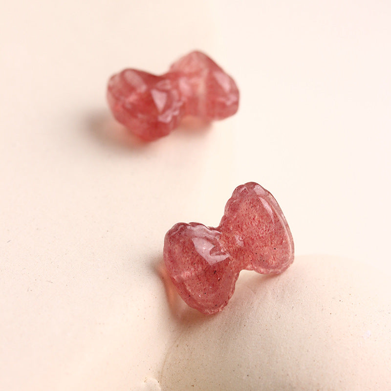 Strawberry Crystal Loose Beads Bread Bow Through Hole