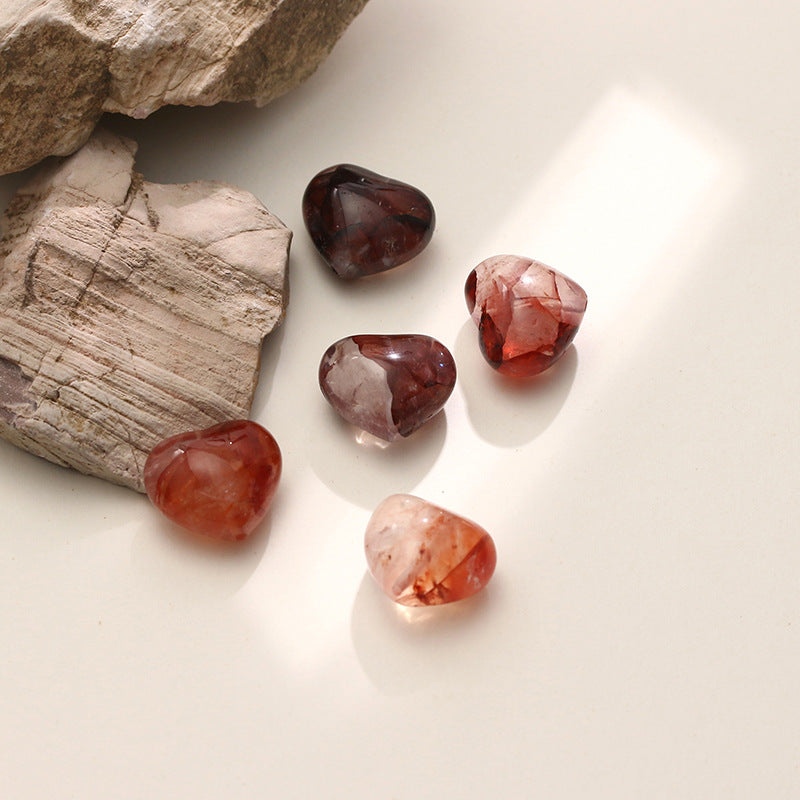 Pure Natural Red Glue Flower Crystal Peach Heart Loose Beads