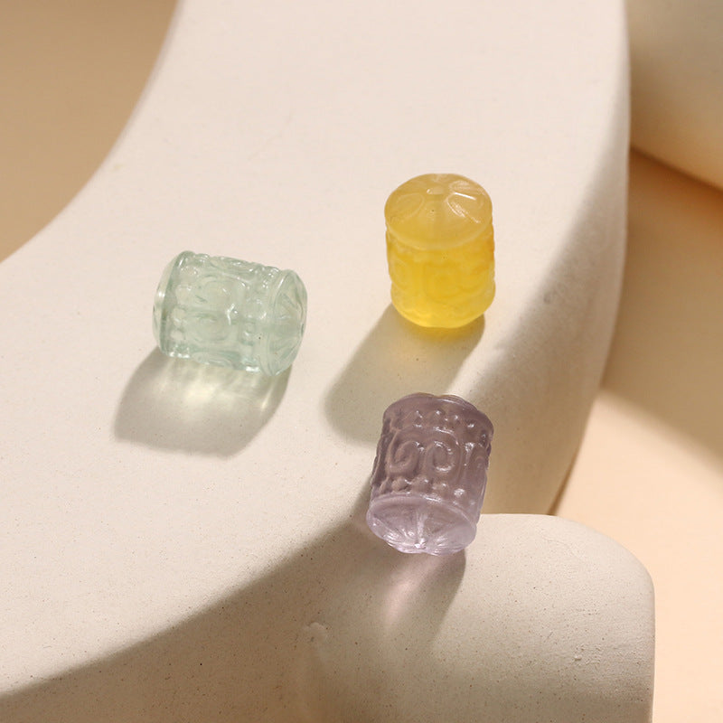 Natural Fluorite Paper Pattern Bucket Bead Engraving Design No Dyeing