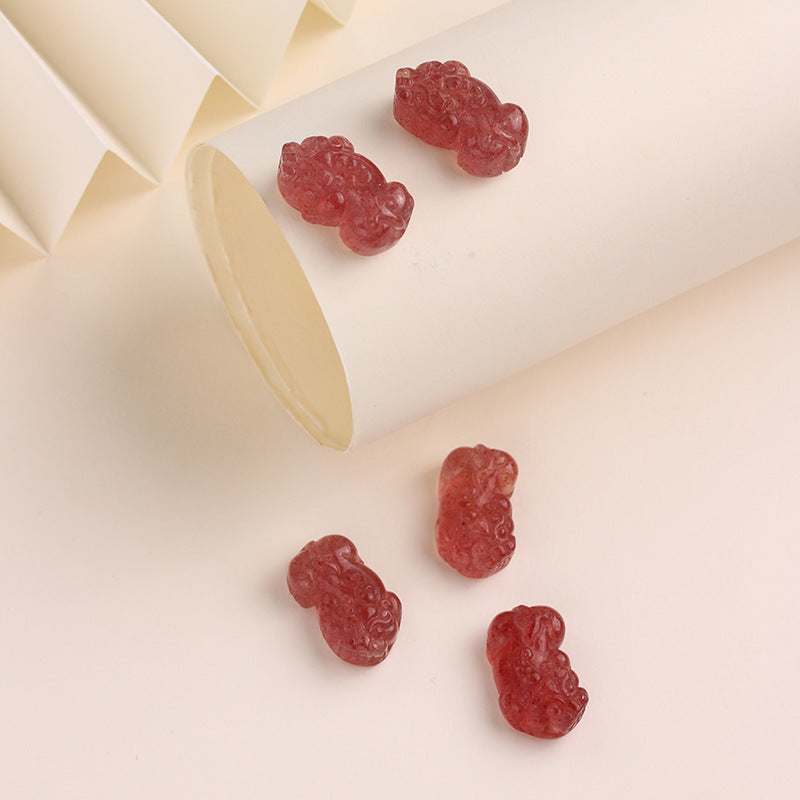 Pure Natural Strawberry Crystal Pixiu Rough Stone DIY Handmade Braided Rope Material