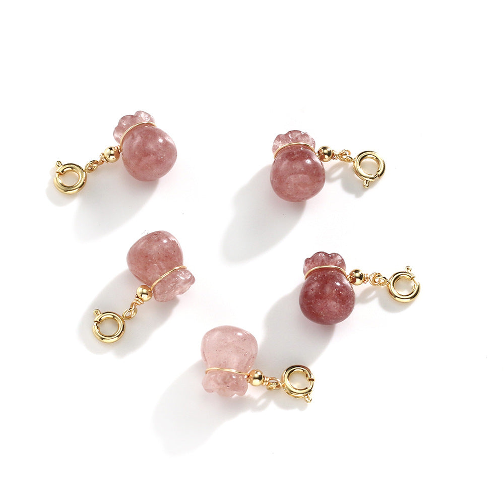 Natural Strawberry Crystal Money Bag Dripping Lucky Pendant No Dyeing