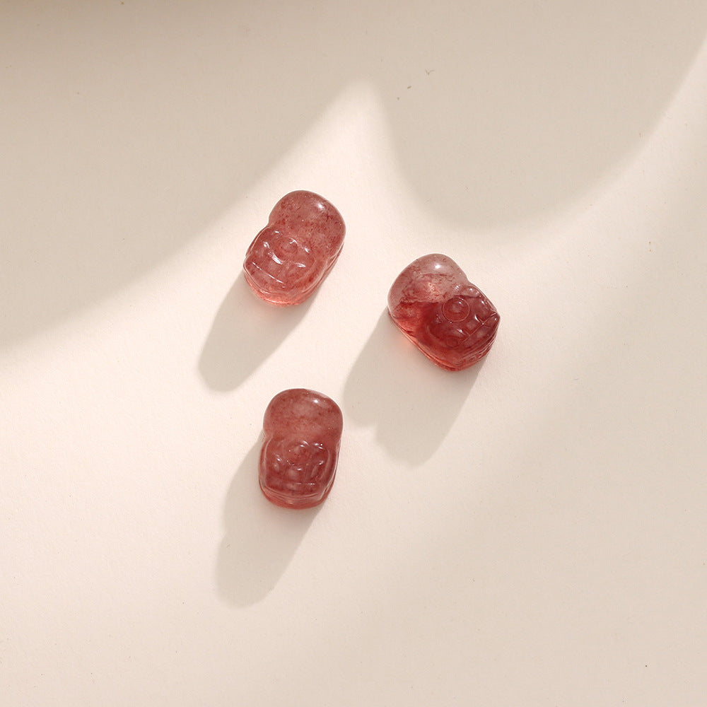 Pure Natural Strawberry Crystal Pixiu Through Hole Non-dyeing