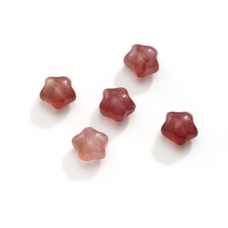 Pure Natural Strawberry Crystal Cute Five-pointed Star Carving No Dyeing