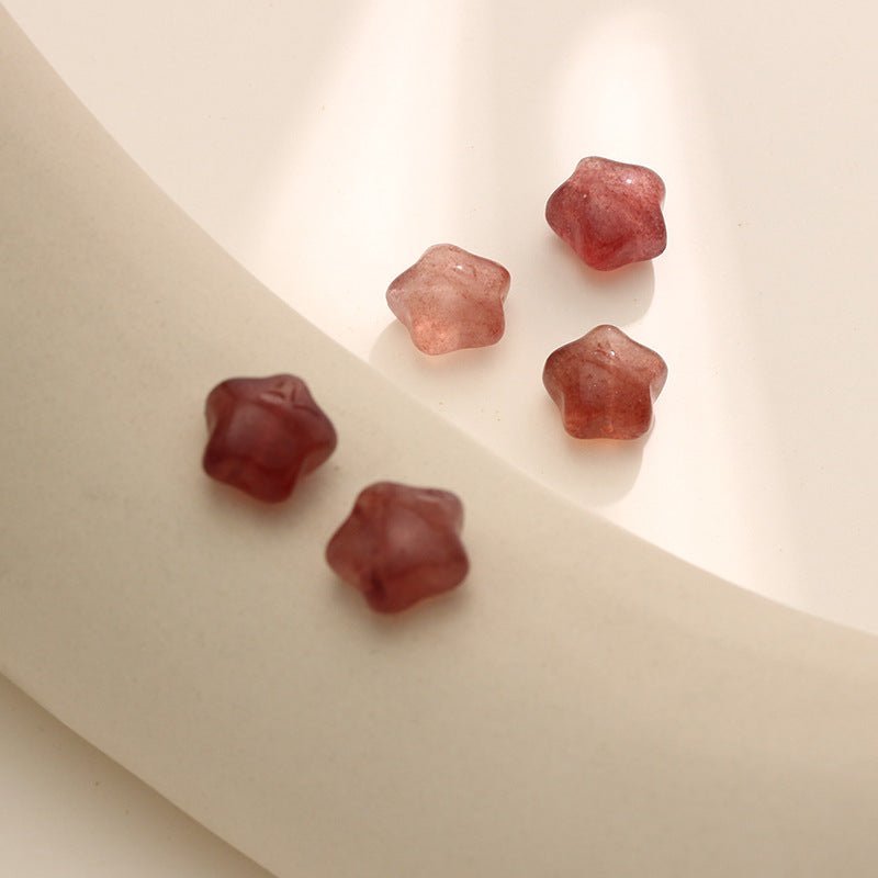Pure Natural Strawberry Crystal Cute Five-pointed Star Carving No Dyeing