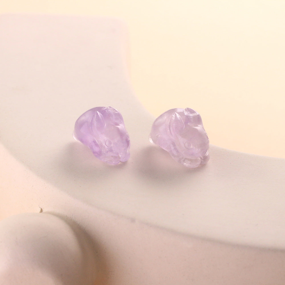 Pure Natural Lavender Amethyst Rabbit Carving Non-dyeing