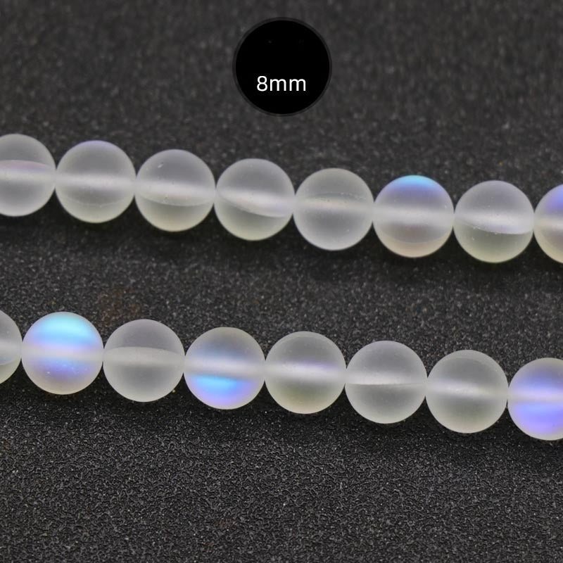 ShimmerStone Synthetic White Flash Elongated Moonlight Round Bead