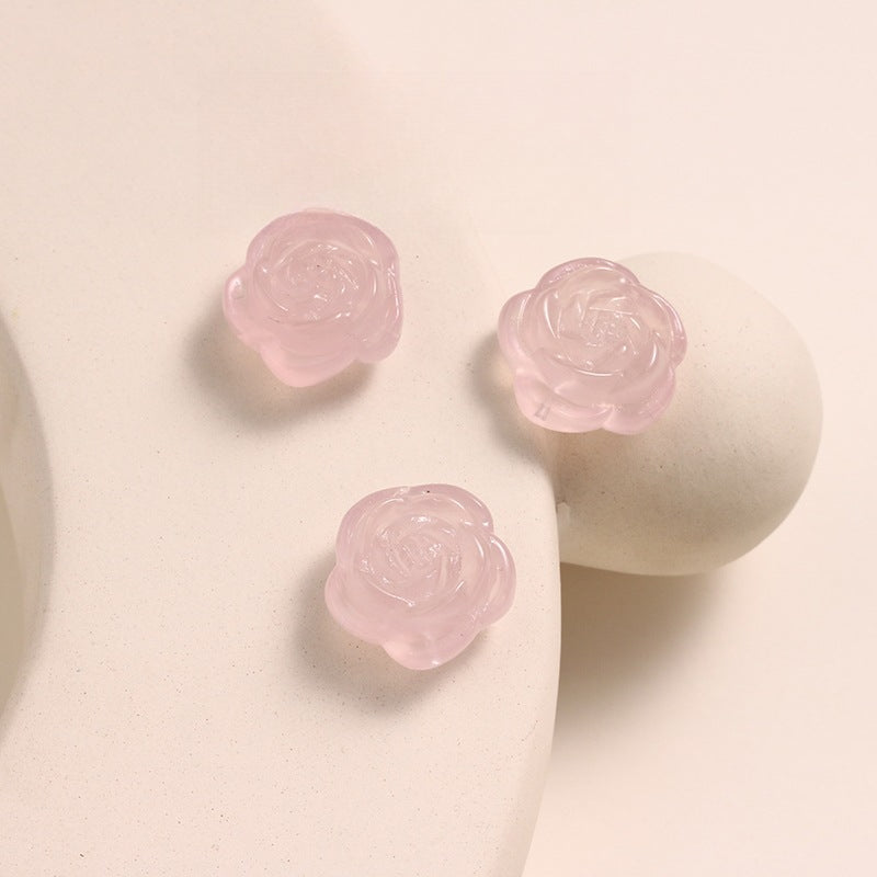 Pure Natural Pink Crystal Rose Carving No Dyeing