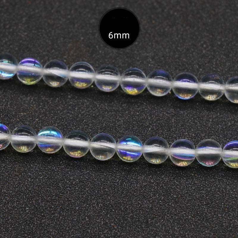 ShimmerStone Synthetic White Flash Elongated Moonlight Round Bead