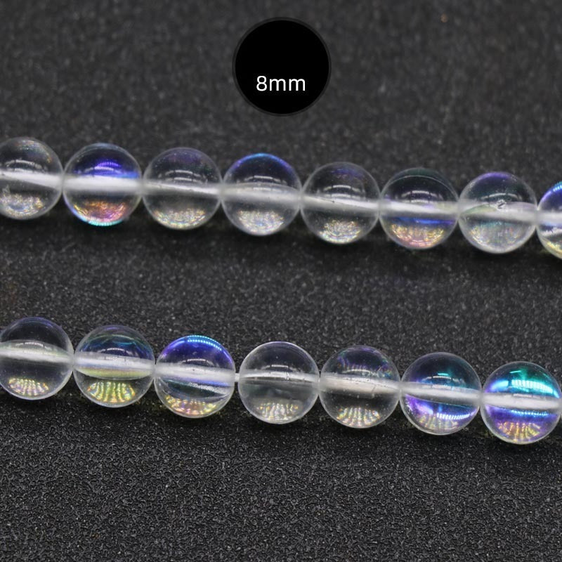 ShimmerStone Synthetic White Flash Elongated Moonlight Round Bead