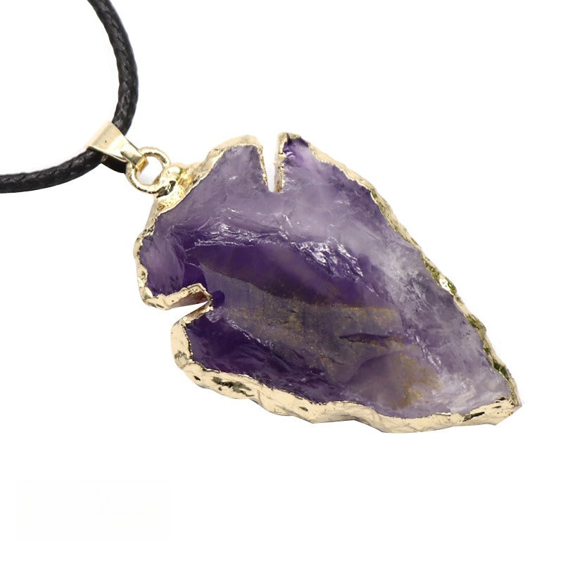 Agate Black Crystal Raw Ore Stone Arrow Pendant Necklace