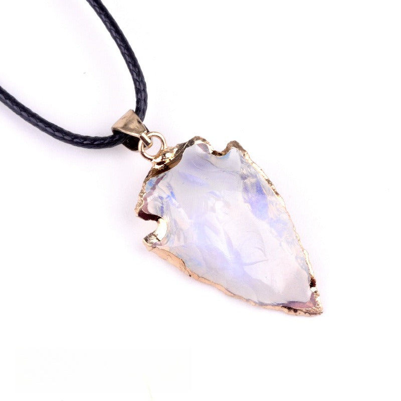 Agate Black Crystal Raw Ore Stone Arrow Pendant Necklace