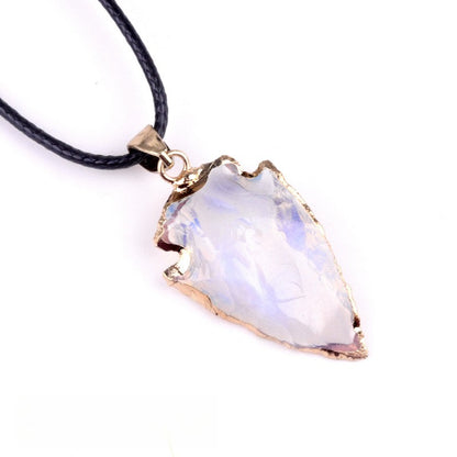 Agate Black Crystal Raw Ore Stone Arrow Pendant Necklace